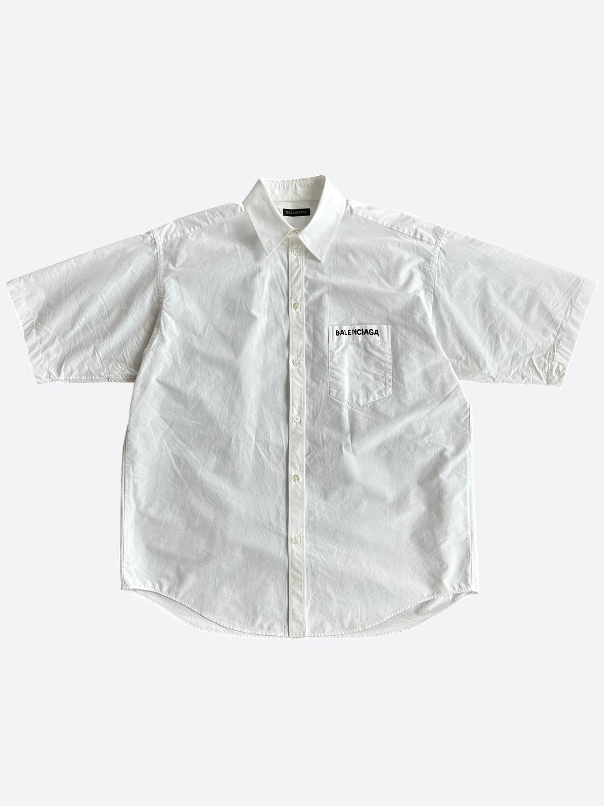 Balenciaga White & Black Hand-Drawn Logo Button Up Shirt