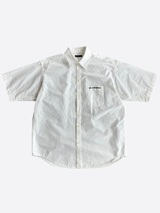 Balenciaga White & Black Hand-Drawn Logo Button Up Shirt