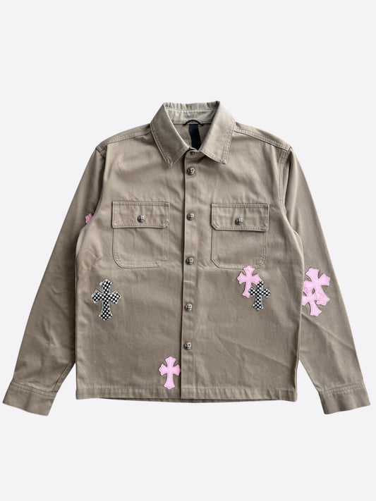 Chrome Hearts Tan, Pink & Checkered Cross Patch Work Dog Jacket