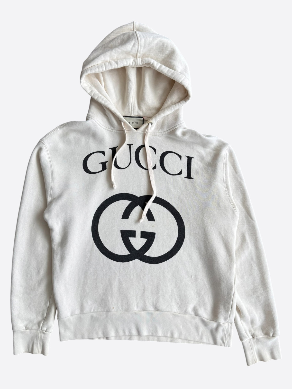 Gucci White & Black Interlocking GG Logo Hoodie