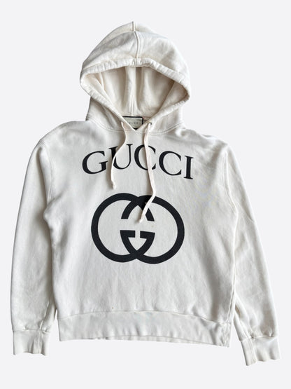 Gucci White & Black Interlocking GG Logo Hoodie