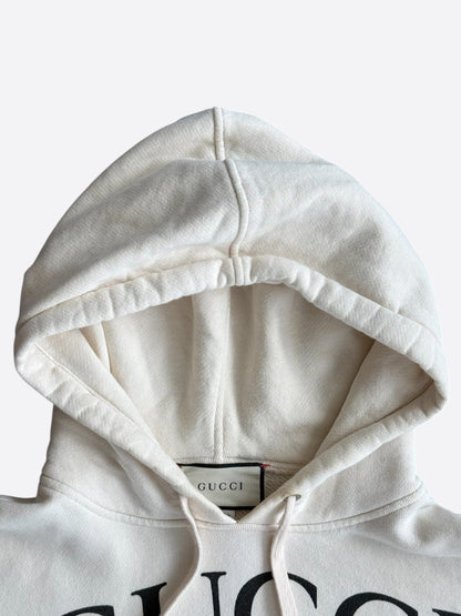 Gucci White & Black Interlocking GG Logo Hoodie