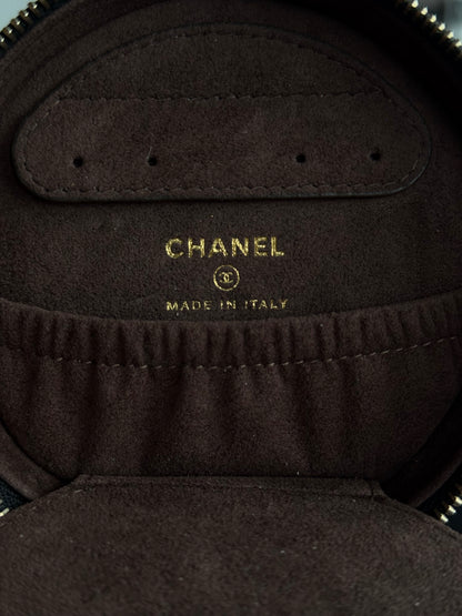 Chanel Black Caviar Quilted Round Top Handle Jewelry Case