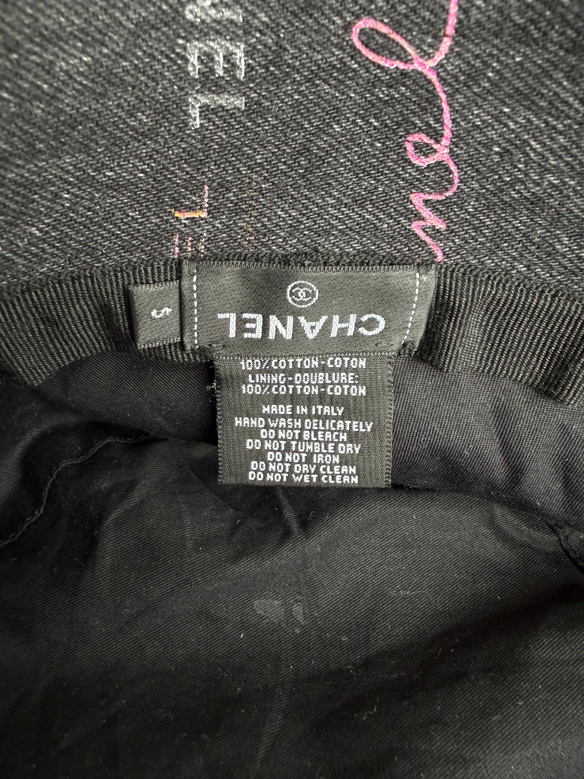 Chanel Grey & Multicolor Denim Graffiti CC Logo Bucket Hat