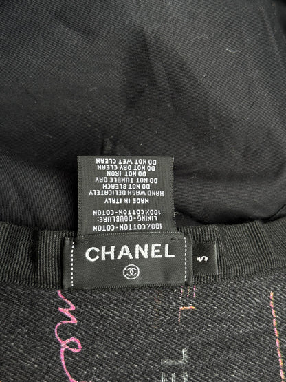 Chanel Grey & Multicolor Denim Graffiti CC Logo Bucket Hat