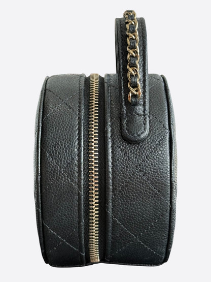 Chanel Black Caviar Quilted Round Top Handle Jewelry Case