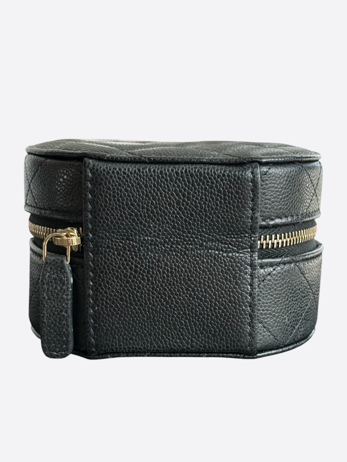 Chanel Black Caviar Quilted Round Top Handle Jewelry Case