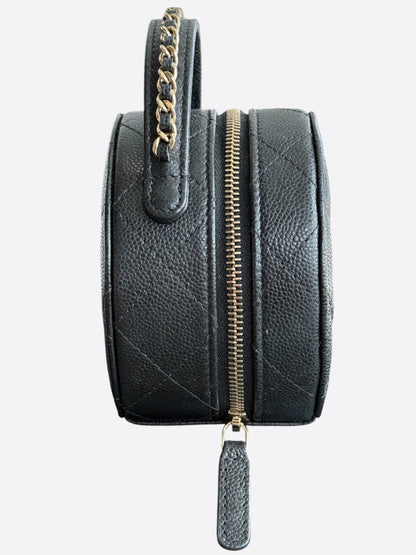 Chanel Black Caviar Quilted Round Top Handle Jewelry Case