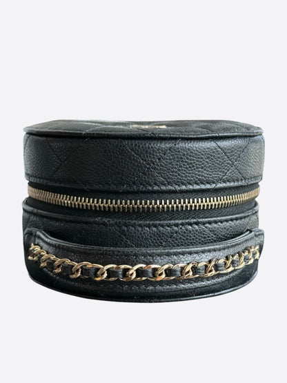 Chanel Black Caviar Quilted Round Top Handle Jewelry Case