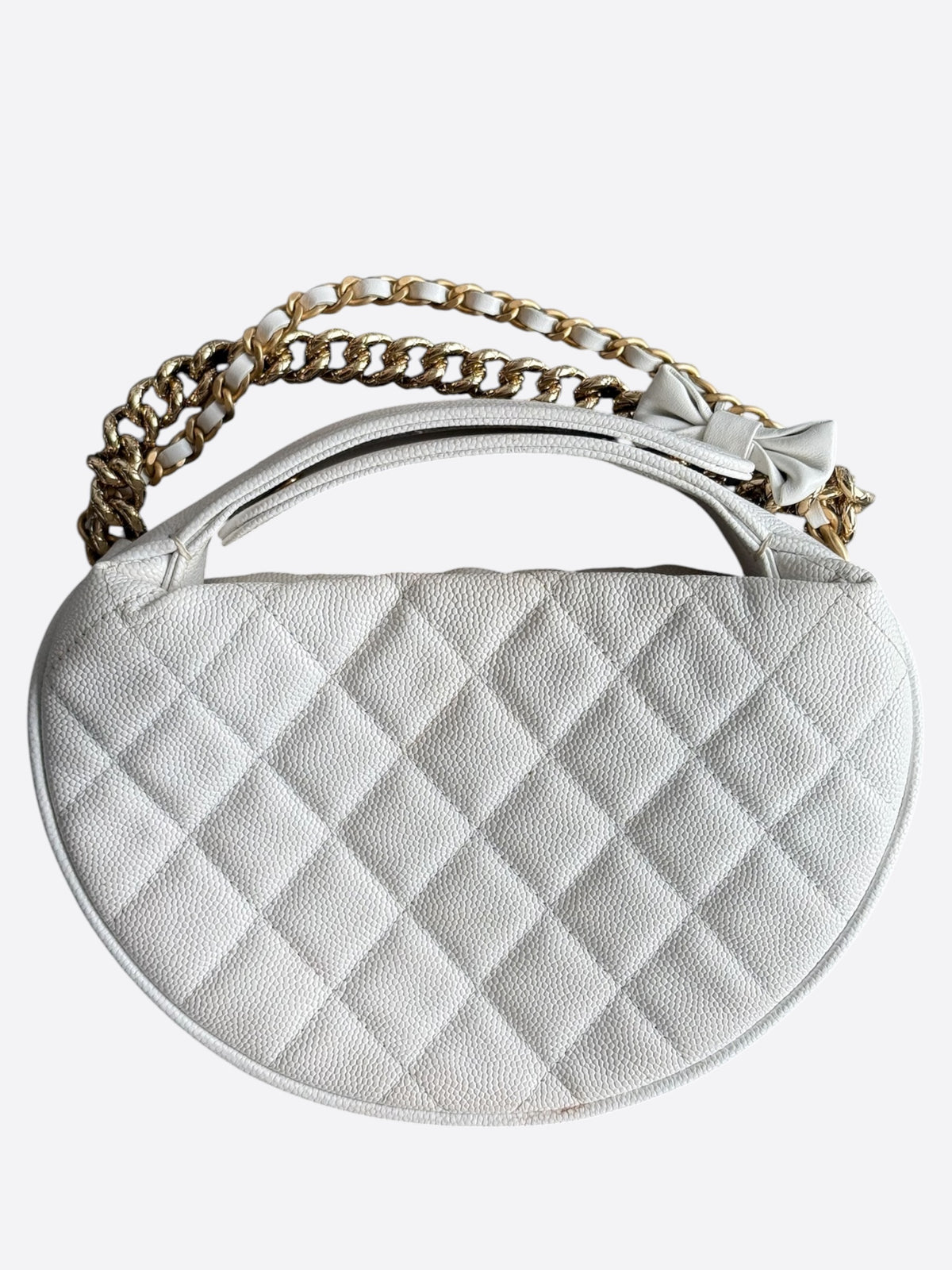 Chanel White Caviar Quilted Bow Pouch Hobo Bag