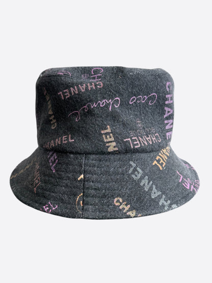 Chanel Grey & Multicolor Denim Graffiti CC Logo Bucket Hat