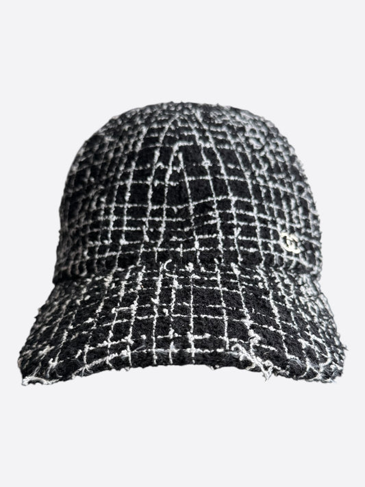 Chanel Black & White CC Tweed Baseball Hat