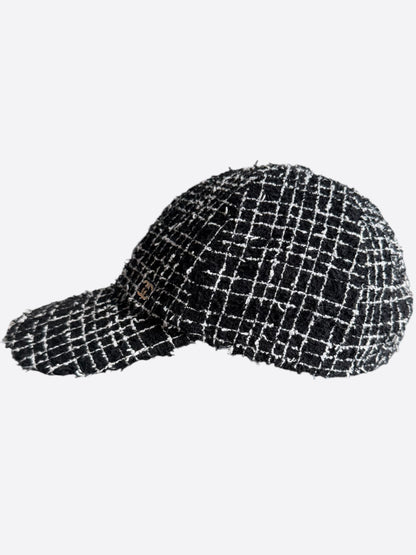 Chanel Black & White CC Tweed Baseball Hat