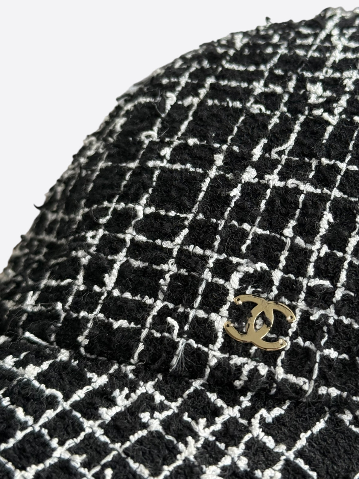 Chanel Black & White CC Tweed Baseball Hat