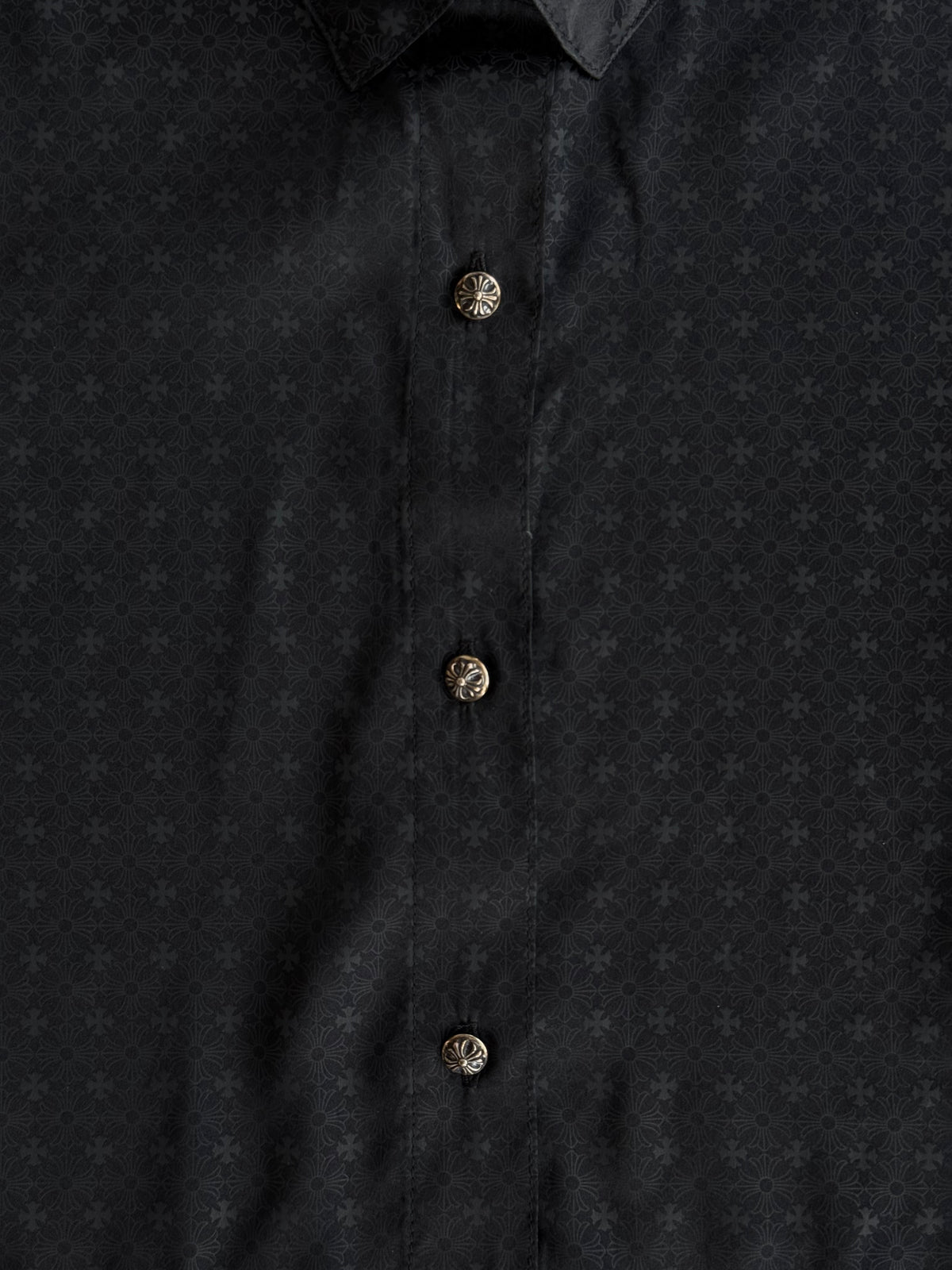 Chrome Hearts Black Silk Cross Jacquard Women's Button Up Shirt