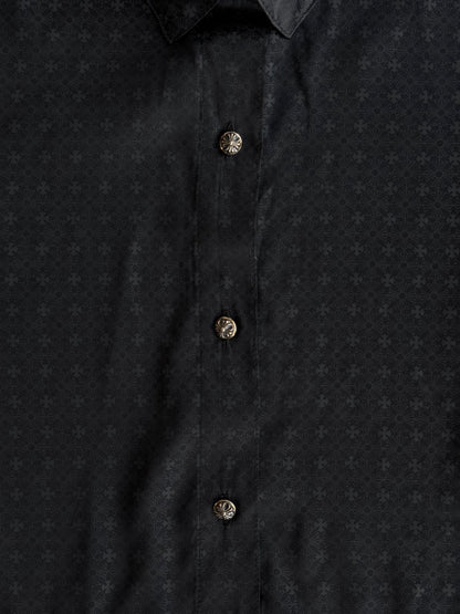 Chrome Hearts Black Silk Cross Jacquard Women's Button Up Shirt
