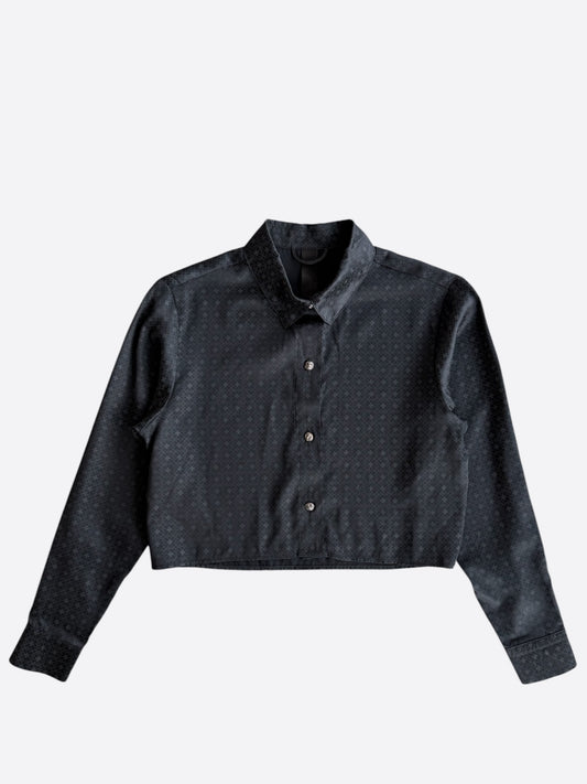 Chrome Hearts Black Silk Cross Jacquard Women's Button Up Shirt
