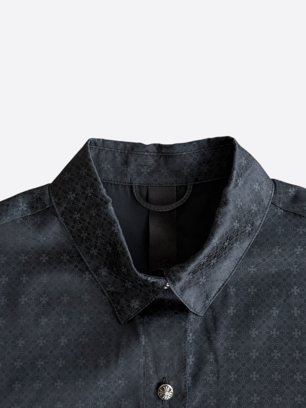 Chrome Hearts Black Silk Cross Jacquard Women's Button Up Shirt