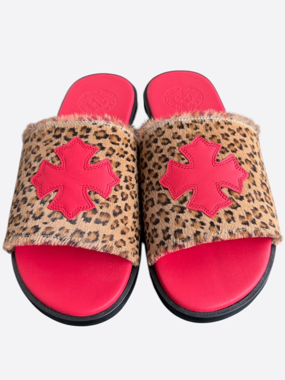 Chrome Hearts Leopard & Red Cross Patch Slides