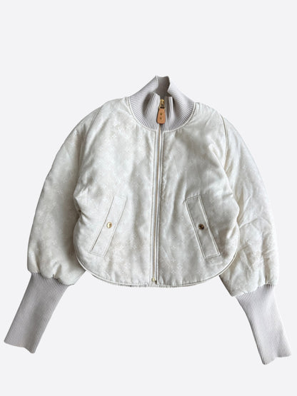 Louis Vuitton White Monogram Women's Silk Bomber Jacket