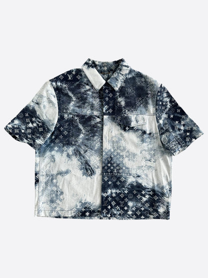 Louis Vuitton Blue Bleached Bandana Denim Button Up Shirt