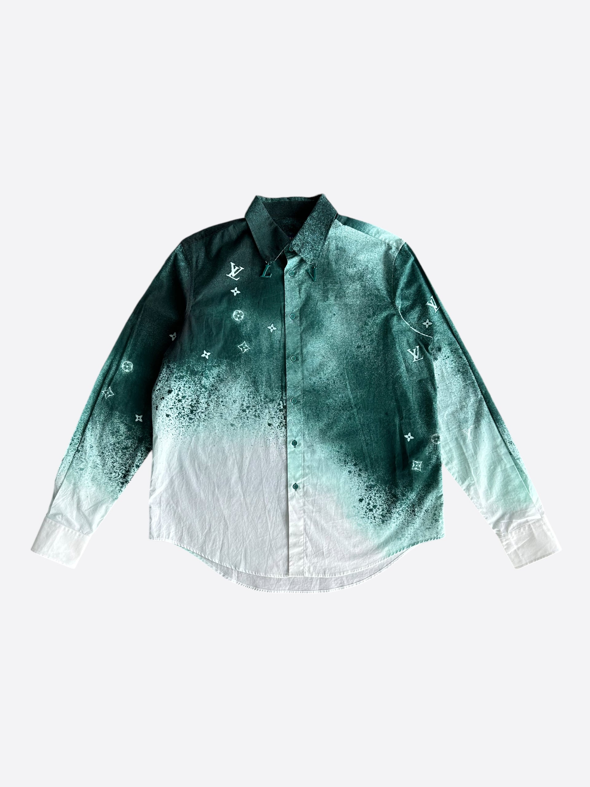 Louis Vuitton Green & White Monogram Button Up Shirt Louis Vuitton Green & White Monogram Button Up Shirt