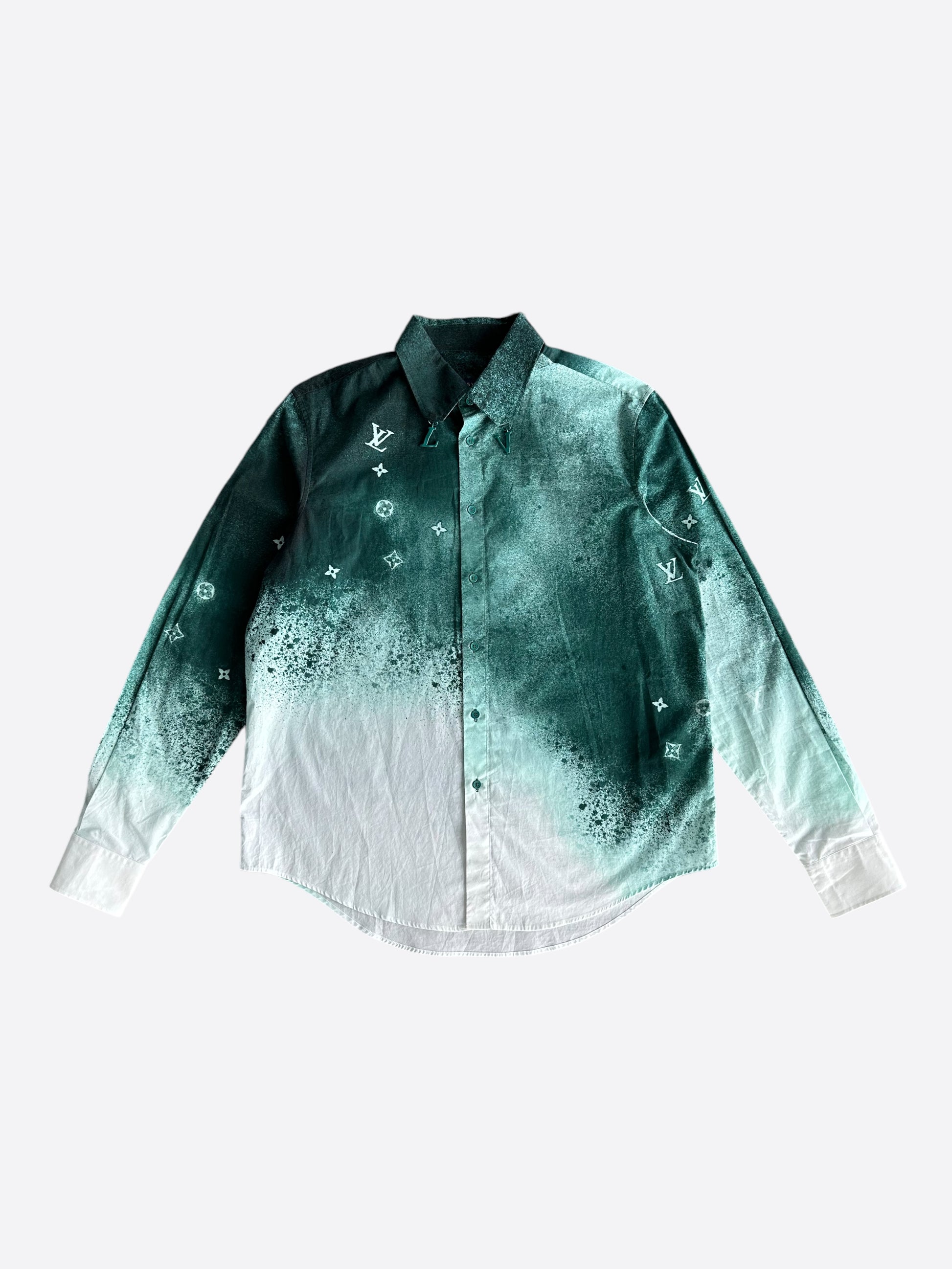 Louis Vuitton Green & White Monogram Button Up Shirt Savonches Louis Vuitton Green & White Monogram Button Up Shirt Savonches