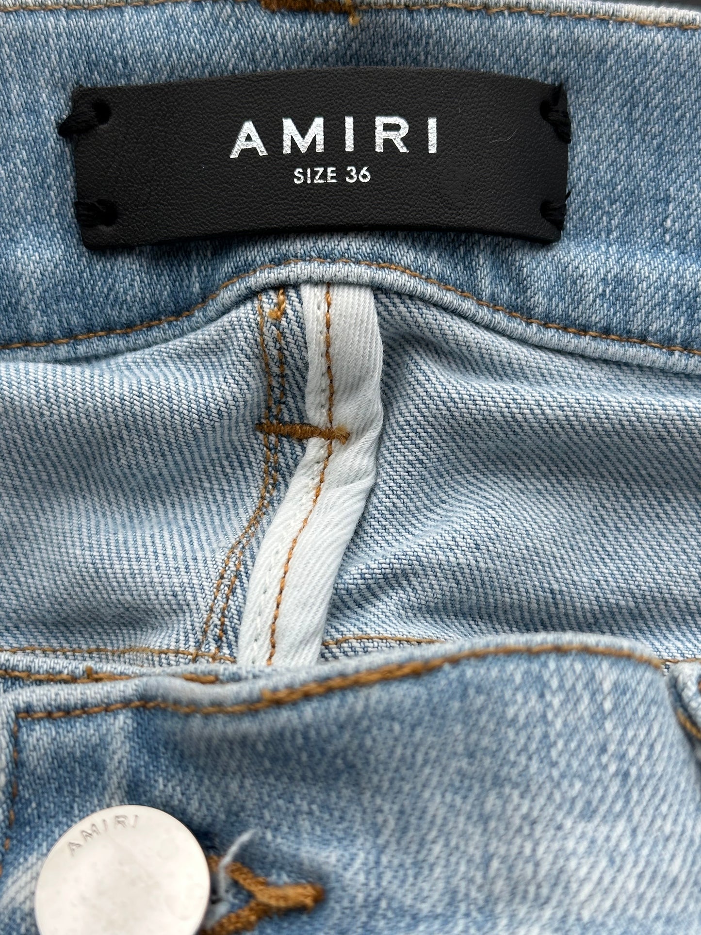 Amiri Light Indigo Orange Patch Thrasher Jeans