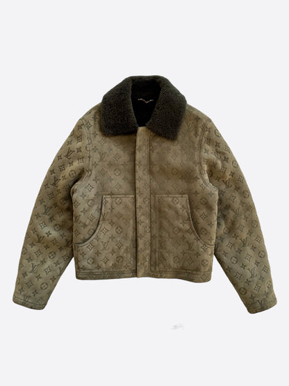 Louis Vuitton Olive Monogram Shearling Jacket