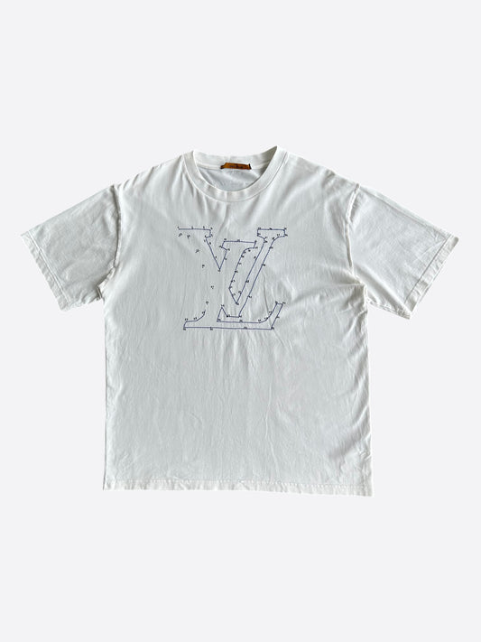 Louis Vuitton White & Blue LV Stitch Embroidered T-Shirt