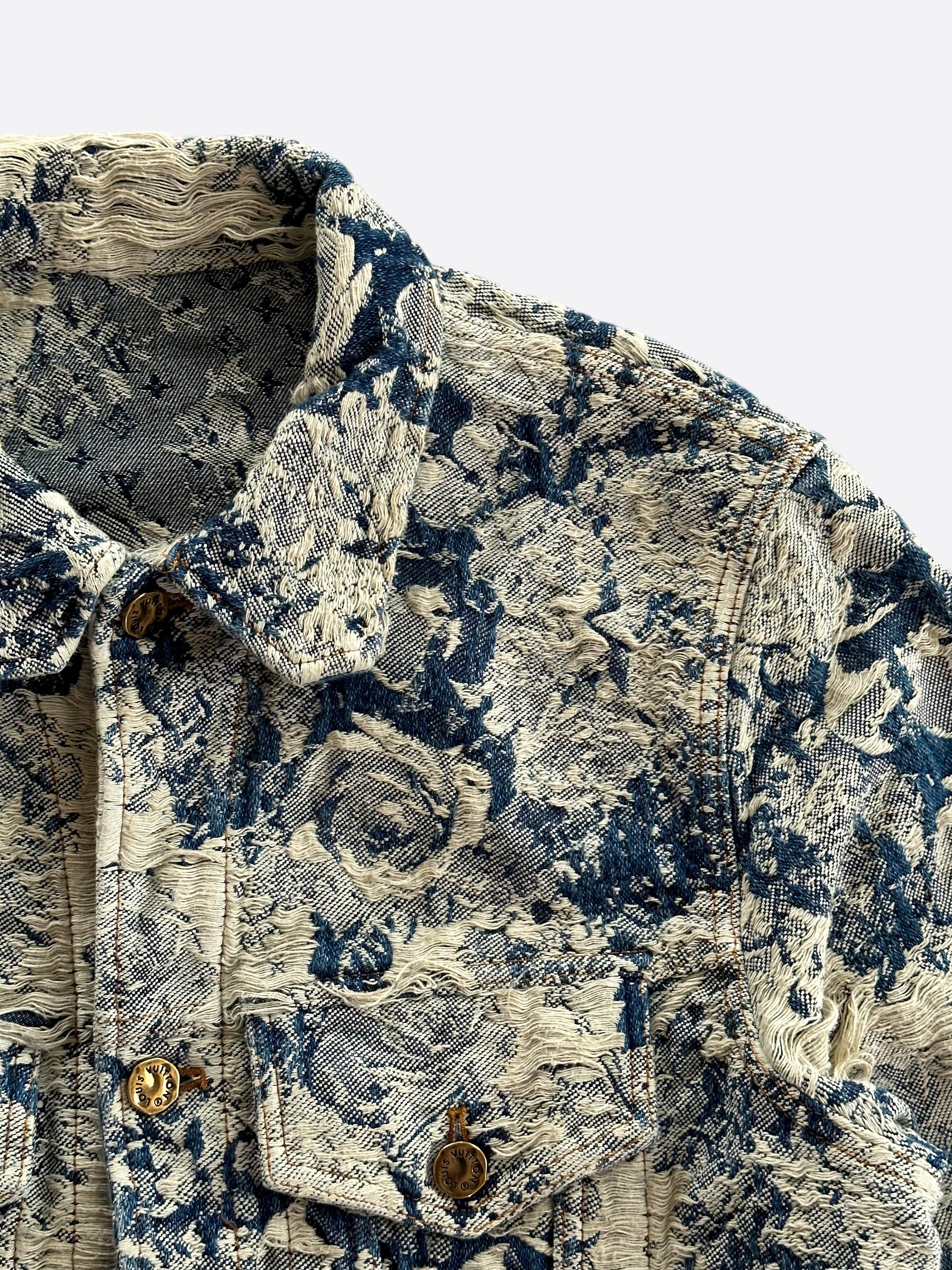 Louis Vuitton Blue Floral Distressed Denim Jacket