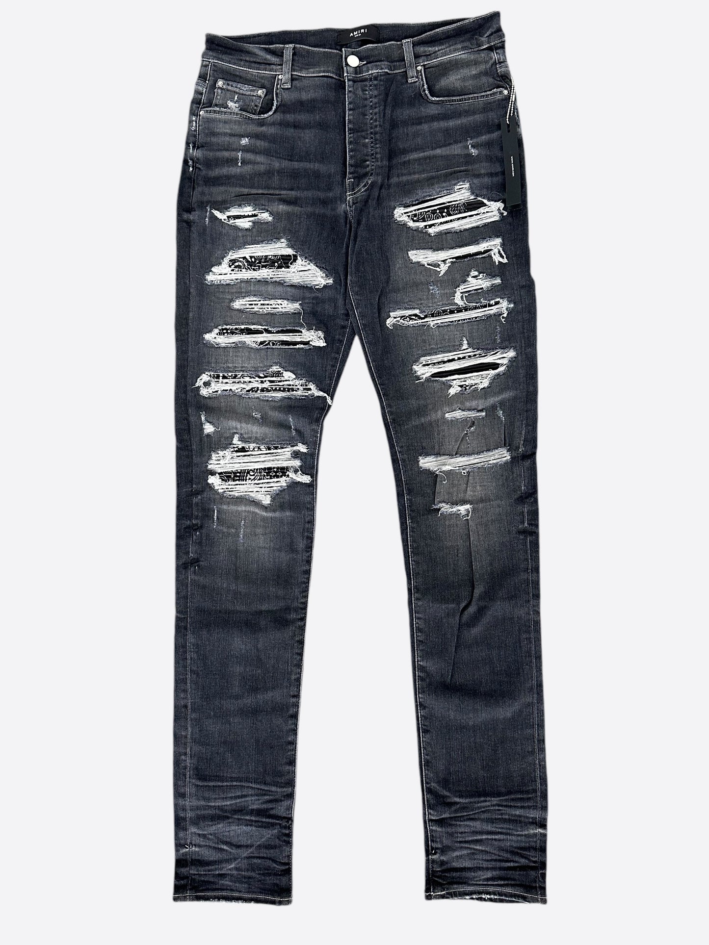 Amiri Grey & Black Bandana Patch Thrasher Jeans