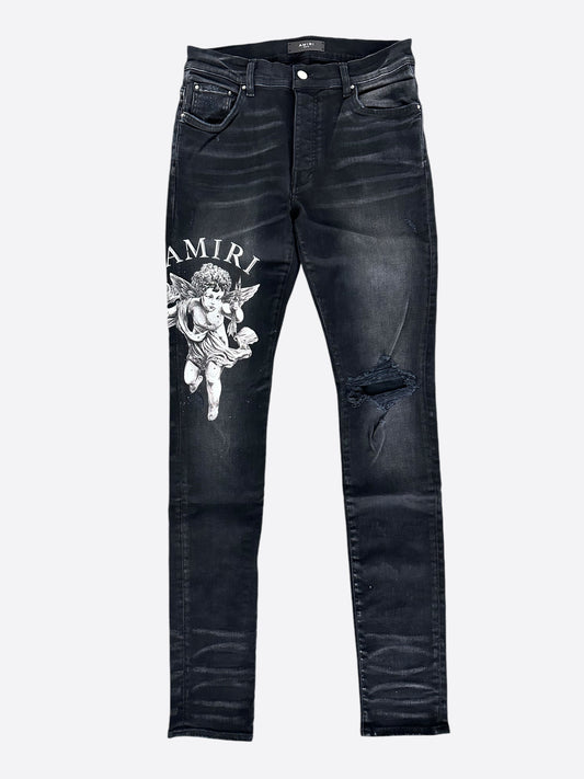 Amiri Aged Black Cherub Logo Jeans