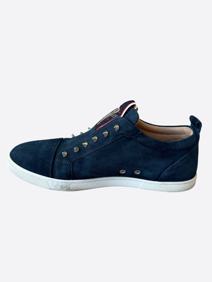 Christian Louboutin Navy Suede Slip On Sneakers