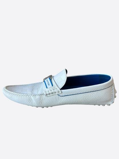 Louis Vuitton White & Silver Logo Monte Carlo Loafers