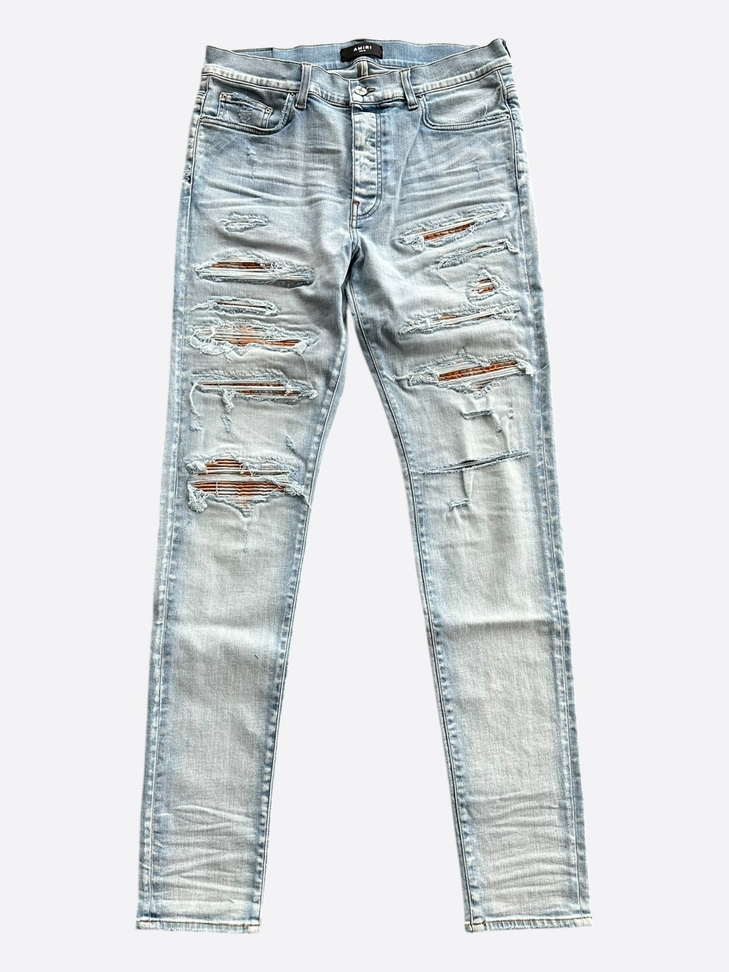 Amiri Light Indigo Orange Patch Thrasher Jeans