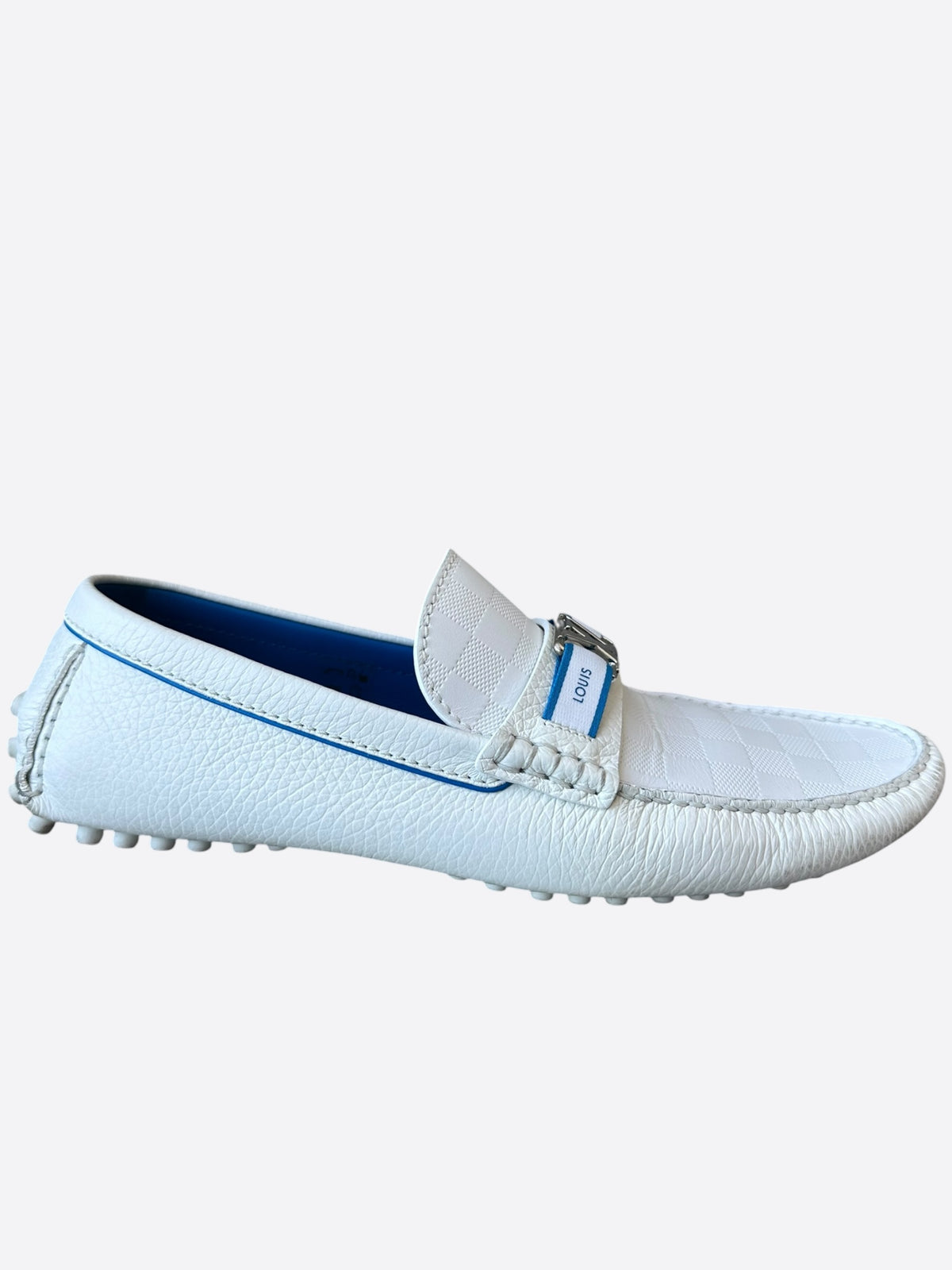 Louis Vuitton White & Silver Logo Monte Carlo Loafers