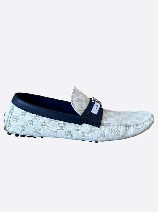 Louis Vuitton White & Navy Damier Azur Hockenheim Moccasins