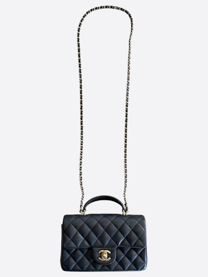 Chanel Black Lambskin Quilted Mini Top Handle Flap Bag