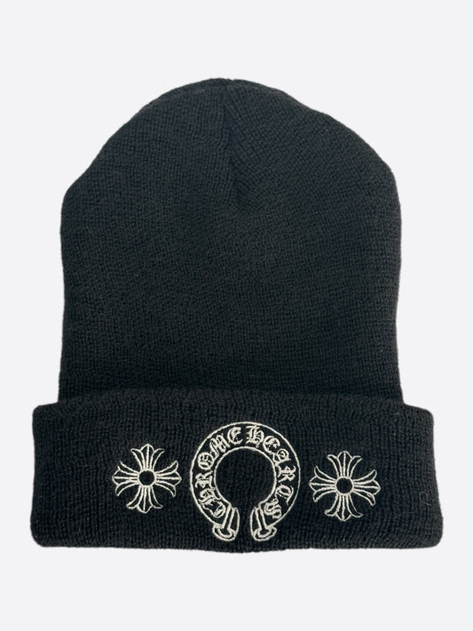 Chrome Hearts Black & White Horseshoe Logo Wool Beanie