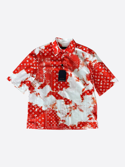 Louis Vuitton Red Bandana Bleached Short Sleeve Button Up Shirt