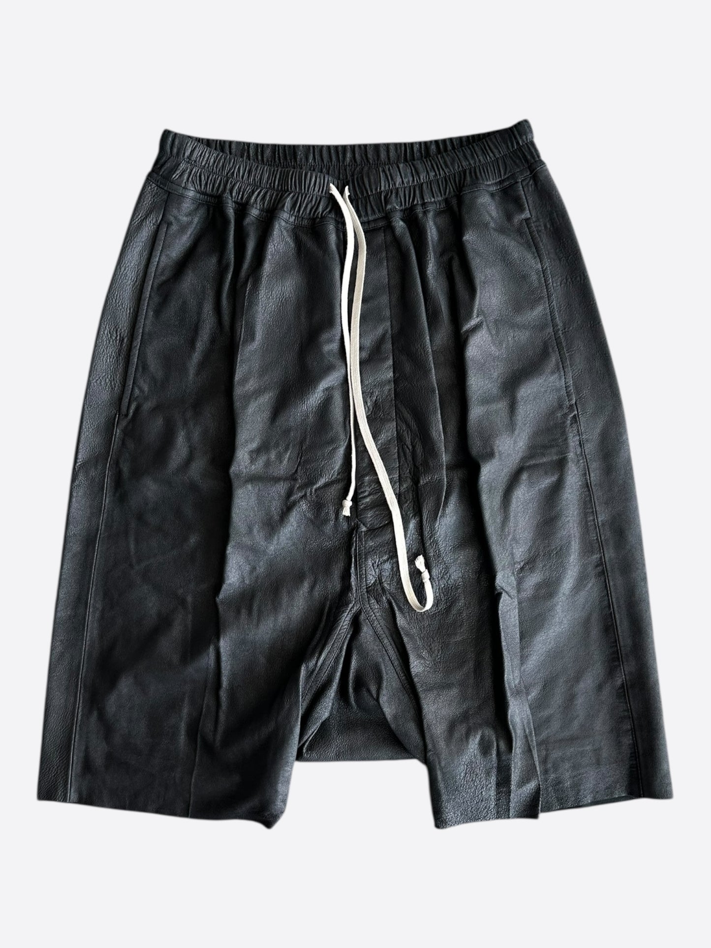 Rick Owens Black Leather Pods Shorts