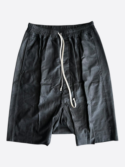 Rick Owens Black Leather Pods Shorts