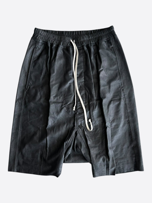 Rick Owens Black Leather Pods Shorts