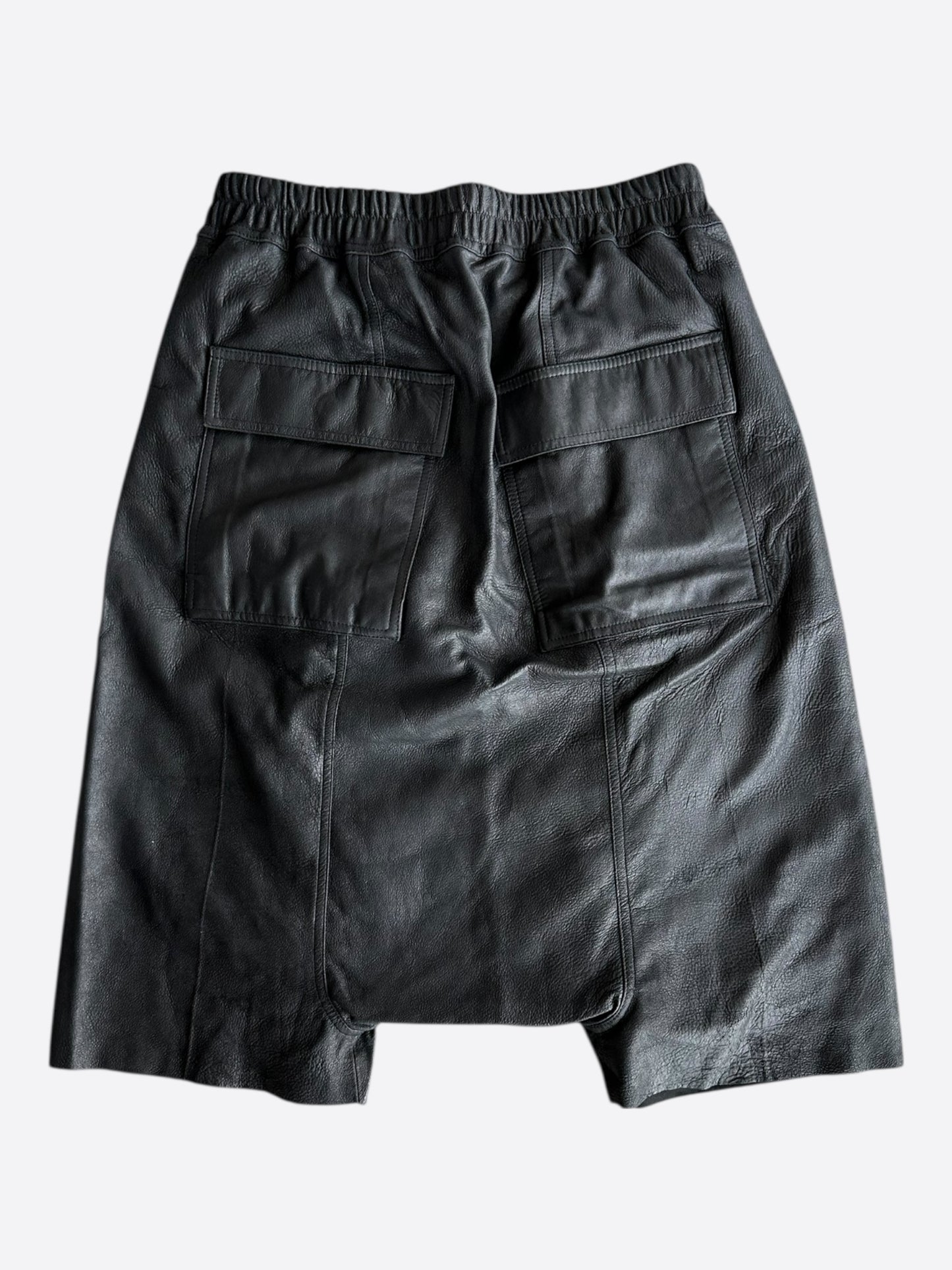 Rick Owens Black Leather Pods Shorts