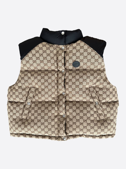 Gucci Black & Beige GG Monogram Puffer Vest