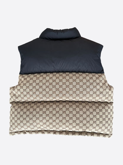 Gucci Black & Beige GG Monogram Puffer Vest