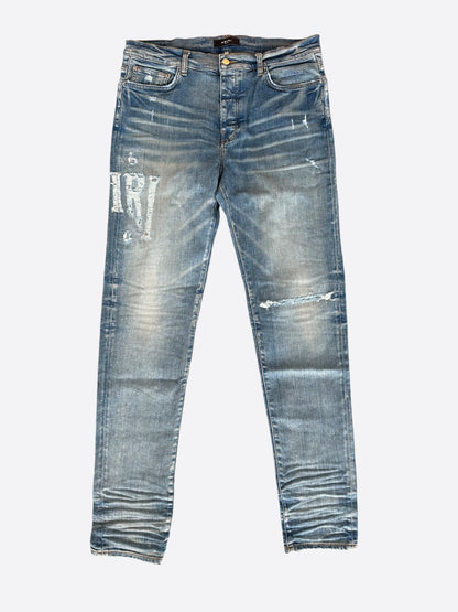 Amiri Clay Indigo Distressed Logo Jeans