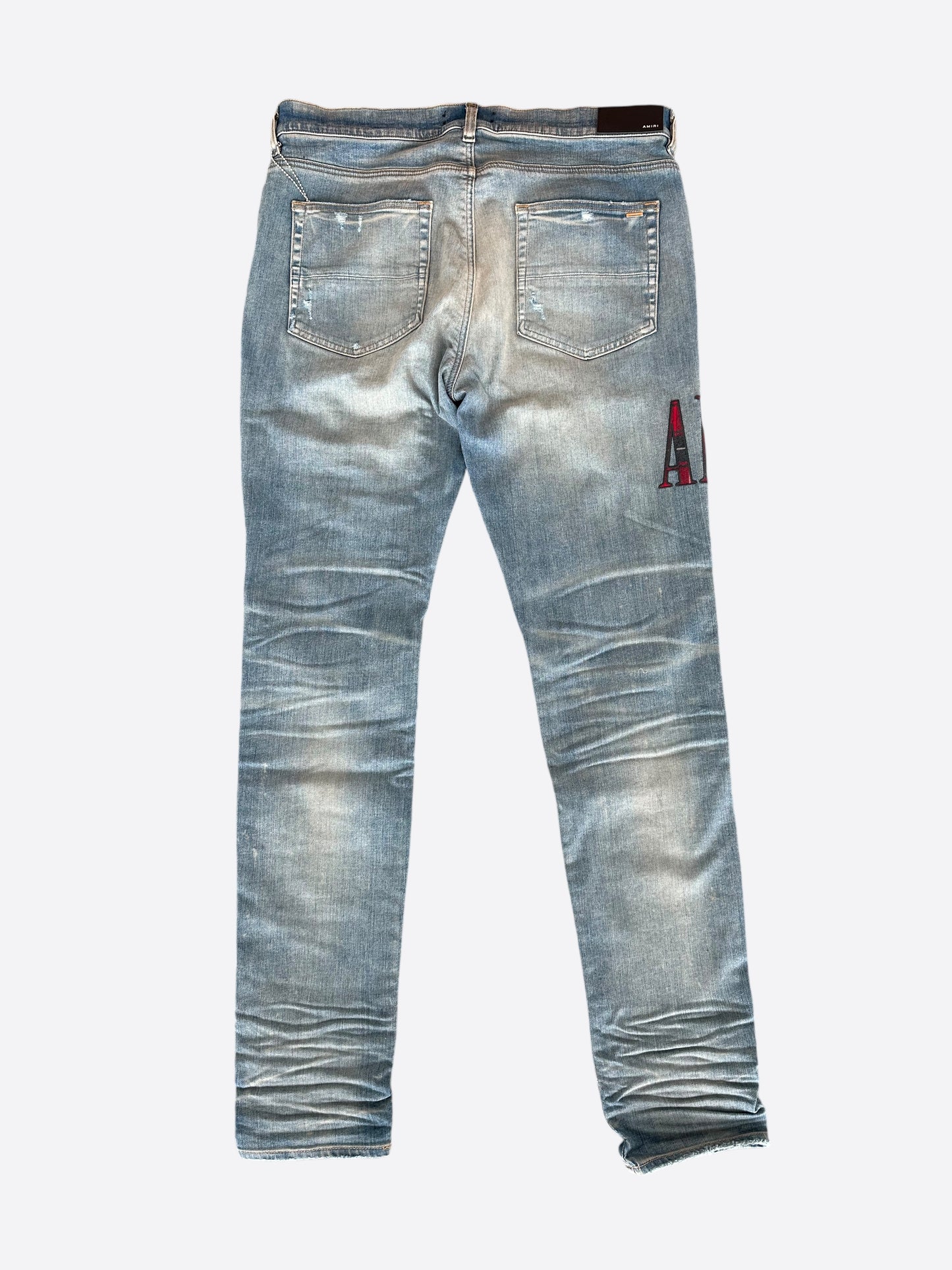 Amiri Clay Indigo Red Flannel Core Applique Logo Jeans