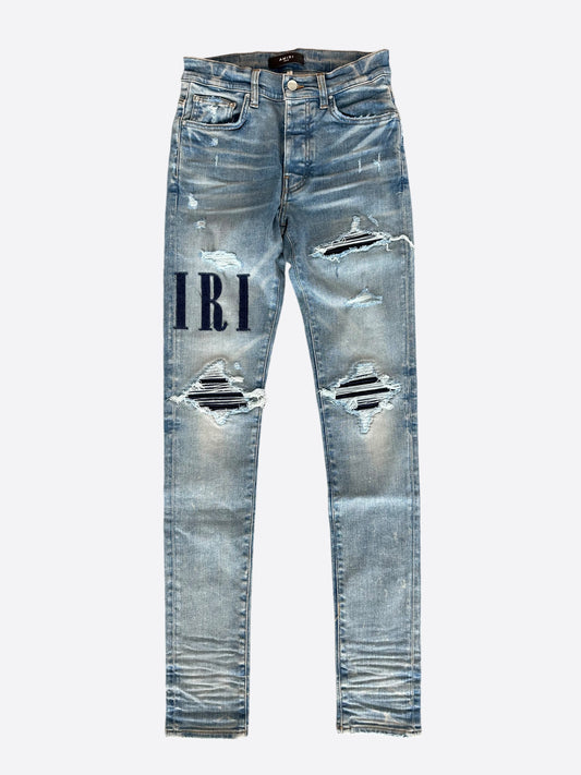 Amiri Clay Indigo Blue Denim Core Applique Logo Jeans